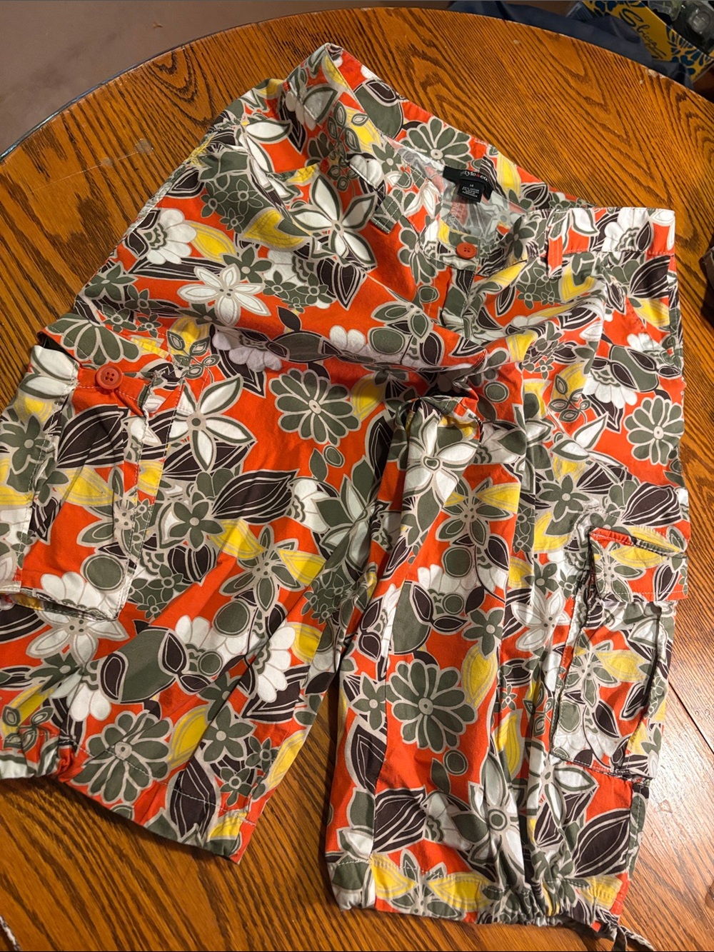 Floral Orange Women's Cargo Shorts 6 pockets